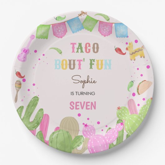 タコおもしろいフィエスタメキシコの少女の誕生日 ペーパープレート (正面)