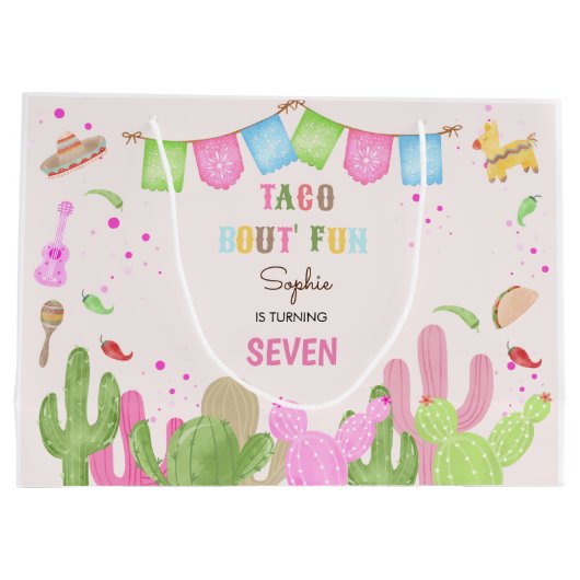 タコおもしろいフィエスタメキシコ子供の誕生日 ラージペーパーバッグ (裏面)