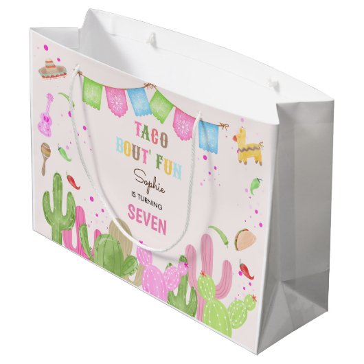 タコおもしろいフィエスタメキシコ子供の誕生日 ラージペーパーバッグ (裏面アングル)