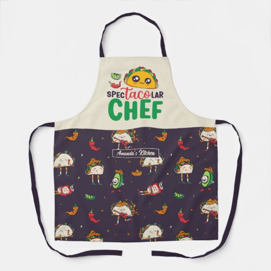 タコおもしろいプン華やかなシェフメキシコ料理愛好家 エプロン (正面)