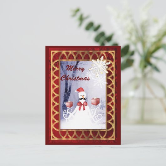 タコおもしろい雪だるまサンタクロース シーズンポストカード (スタンド正面)