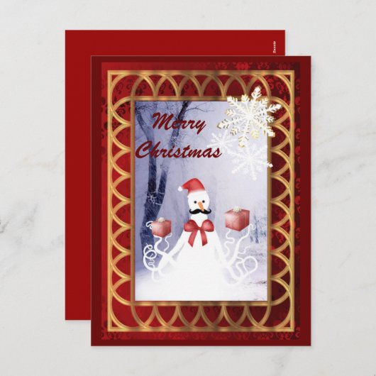 タコおもしろい雪だるまサンタクロース シーズンポストカード (正面/裏面)