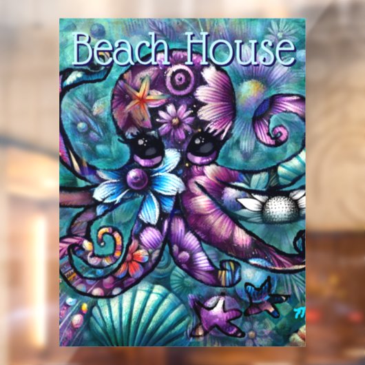 タコお洒落フローラティール(緑がかった色)パープルブルー沿岸 ウィンドウサイン (シート2)