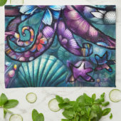 タコお洒落フローラティール(緑がかった色)パープルブルー沿岸 キッチンタオル (折り畳み)