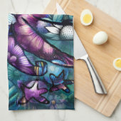 タコお洒落フローラティール(緑がかった色)パープルブルー沿岸 キッチンタオル (四つ折り)
