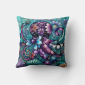 タコお洒落フローラティール（緑がかった色）パープルブルー沿岸 クッション (裏面)