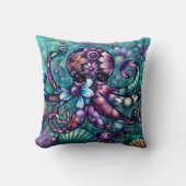 タコお洒落フローラティール（緑がかった色）パープルブルー沿岸 クッション (正面)