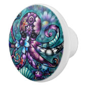 タコお洒落フローラティール(緑がかった色)パープルブルー沿岸 セラミックノブ (右)