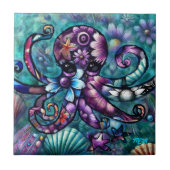 タコお洒落フローラティール（緑がかった色）パープルブルー沿岸 タイル (正面)