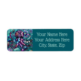 タコお洒落フローラティール（緑がかった色）パープルブルー沿岸 ラベル