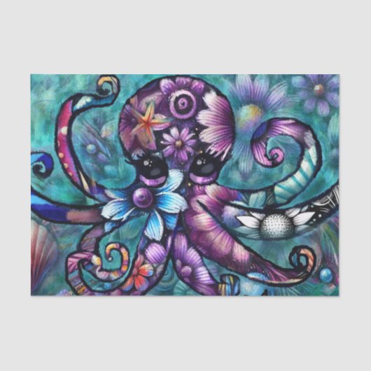 タコお洒落フローラティール(緑がかった色)沿岸デコパージュ 薄葉紙 (正面)