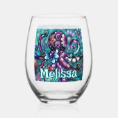 タコお洒落フローラティール(緑がかった色)沿岸パーソナライズされた ステムなしワイングラス (裏面)