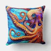 タコお洒落ブルー海波キュービズム クッション (裏面)