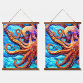 タコお洒落ブルー海波キュービズム 吊り下げ型タペストリー (ダブル)