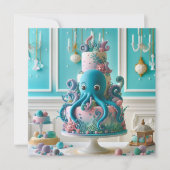 タコお洒落飾子供の誕生日ケーキ カード (正面)