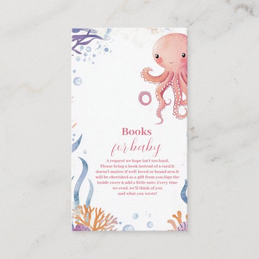 タコかわいいピンクの水彩少女の本ベビー エンクロージャーカード (正面)