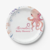 タコかわいいピンクの水彩少女 ペーパープレート (正面)