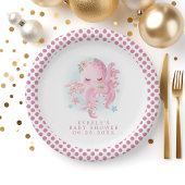 タコかわいいピンクの水色の女の子ベビーシャワー ペーパープレート