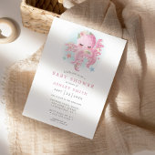 タコかわいいピンクの水色の女の子ベビーシャワー 招待状