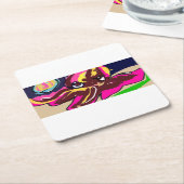 タコかわいい スクエアペーパーコースター (アングル)