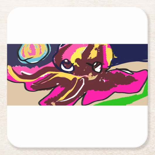タコかわいい スクエアペーパーコースター (正面)