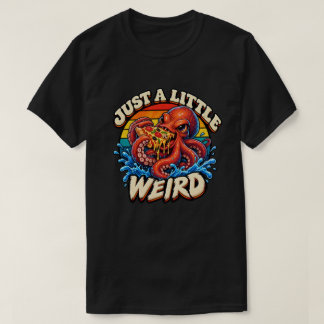 タコがピザを食べる面白いデザイン Tシャツ