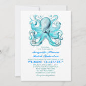 タコが付いている航海のなビーチ結婚式の招待 招待状 (正面)