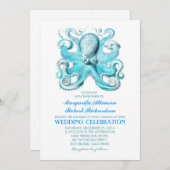 タコが付いている航海のなビーチ結婚式の招待 招待状 (正面/裏面)