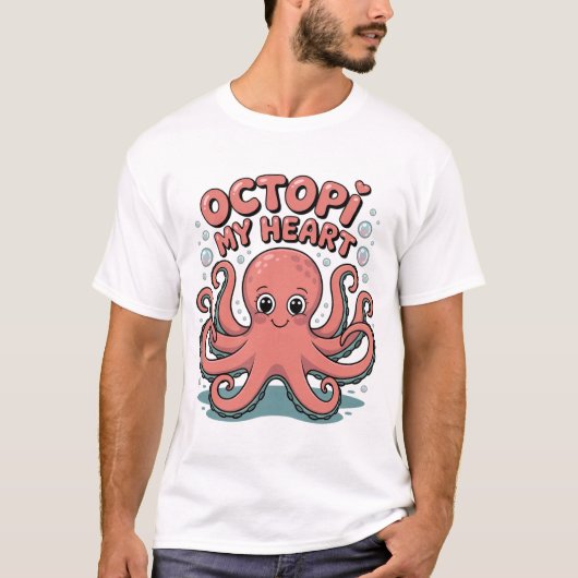 タコが心を占拠！恋人へのサプライズにぴったりなタコのイラスト入りTシャツ Tシャツ (正面)