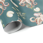 タコが深いグリーンシーラッピング紙 ラッピングペーパー (ロールコーナー)