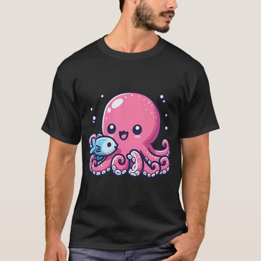 タコが魚を食べている Tシャツ (正面)