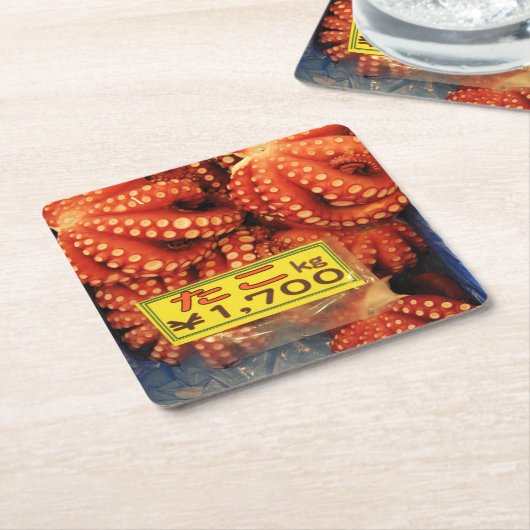 タコたこたこ築地市場 スクエアペーパーコースター (アングル)