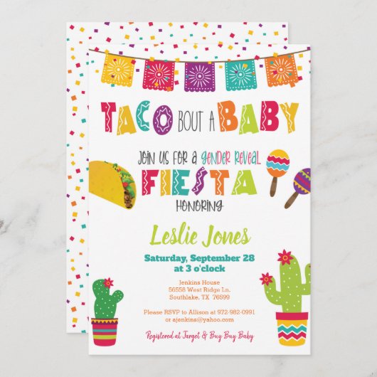 タコでベビーの性別を明かすフィエスタ·ベビーシャワー 招待状 (正面/裏面)