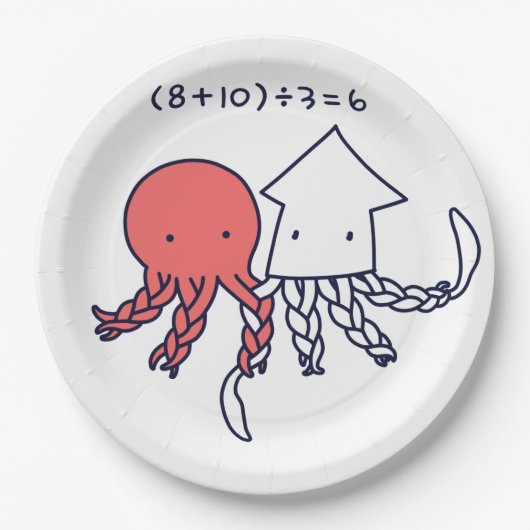 【タコとイカの三つ編み】 Octopus and squid in braids ペーパープレート (正面)