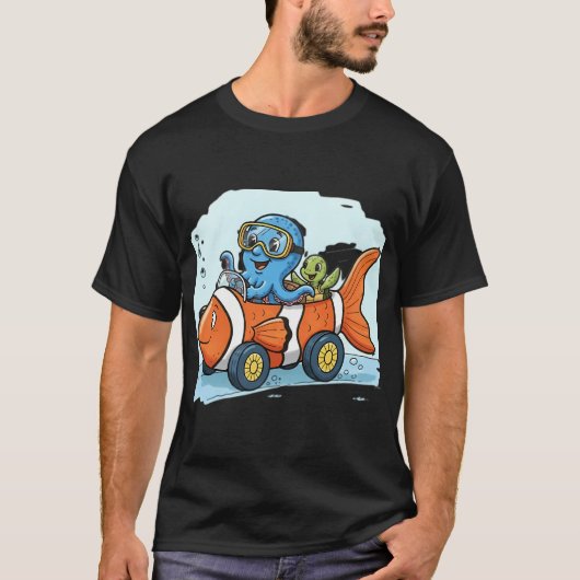 タコとカメ - 水中カーライド Tシャツ (正面)