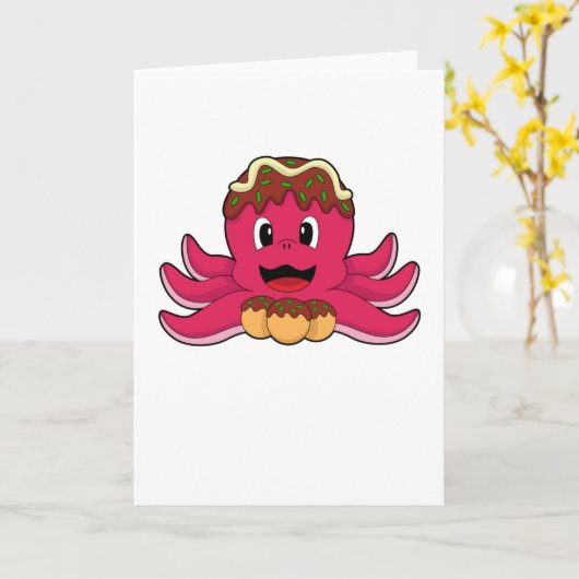 タコとケーキ カード (黄色い花)