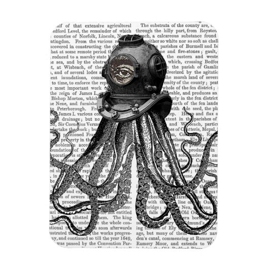 タコとダイビングヘルメット マグネット (縦)