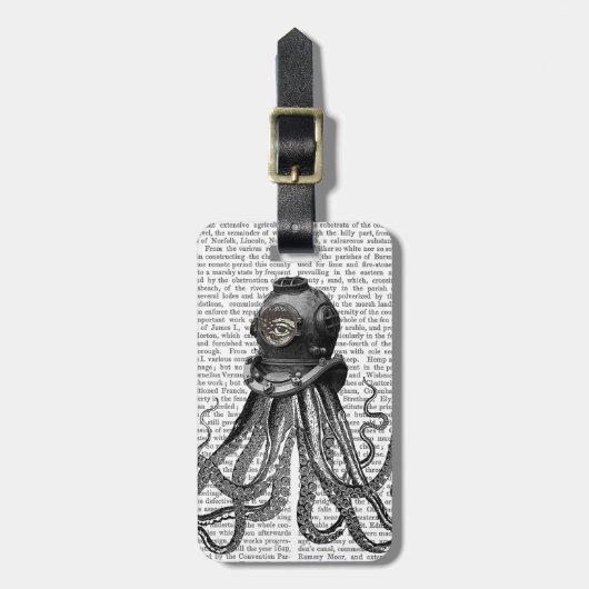 タコとダイビングヘルメット ラゲッジタグ (正面縦)