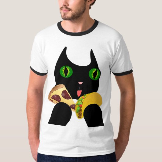 タコとピザ猫おもしろいTシャツ Tシャツ (正面)