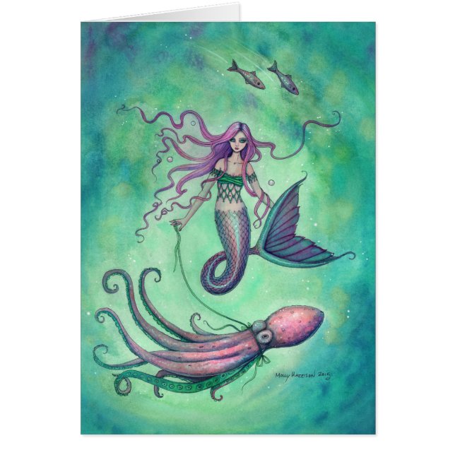 タコと人魚の幻想的なアートイラスト (正面)
