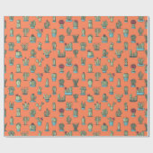 タコと多肉植物の手描きパターン ラッピングペーパー (フラット)