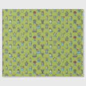 タコと多肉植物の手描きパターン ラッピングペーパー (フラット)