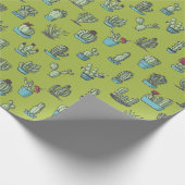 タコと多肉植物の手描きパターン ラッピングペーパー (角)