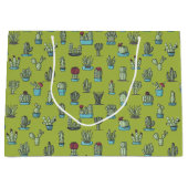 タコと多肉植物の手描きパターン ラージペーパーバッグ (正面)
