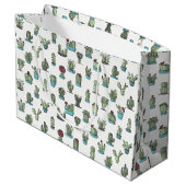 タコと多肉植物の手描きパターン ラージペーパーバッグ (裏面アングル)
