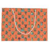 タコと多肉植物の手描きパターン ラージペーパーバッグ (裏面)