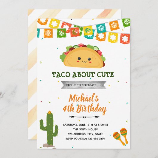 タコについてキューティーパーティーの誕生日招待状 招待状 (正面/裏面)
