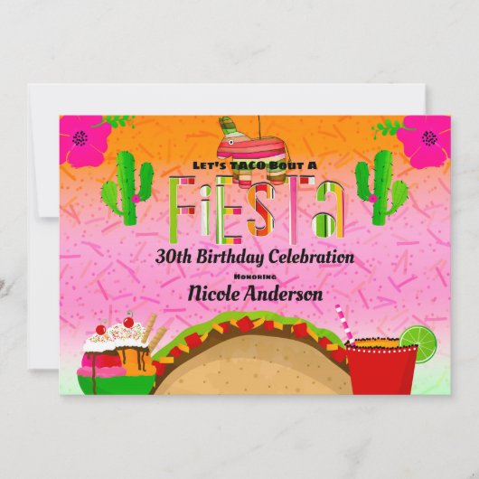 タコについてパーティだ タコス マーガリータ 誕生日パーティー 招待状 (正面)