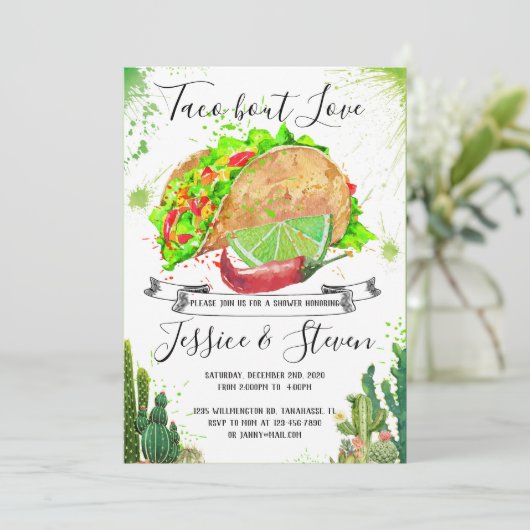 タコについて愛のカップルシャワー招待状サボテン 招待状 (スタンド正面)