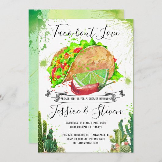 タコについて愛のカップルシャワー招待状サボテン 招待状 (正面/裏面)